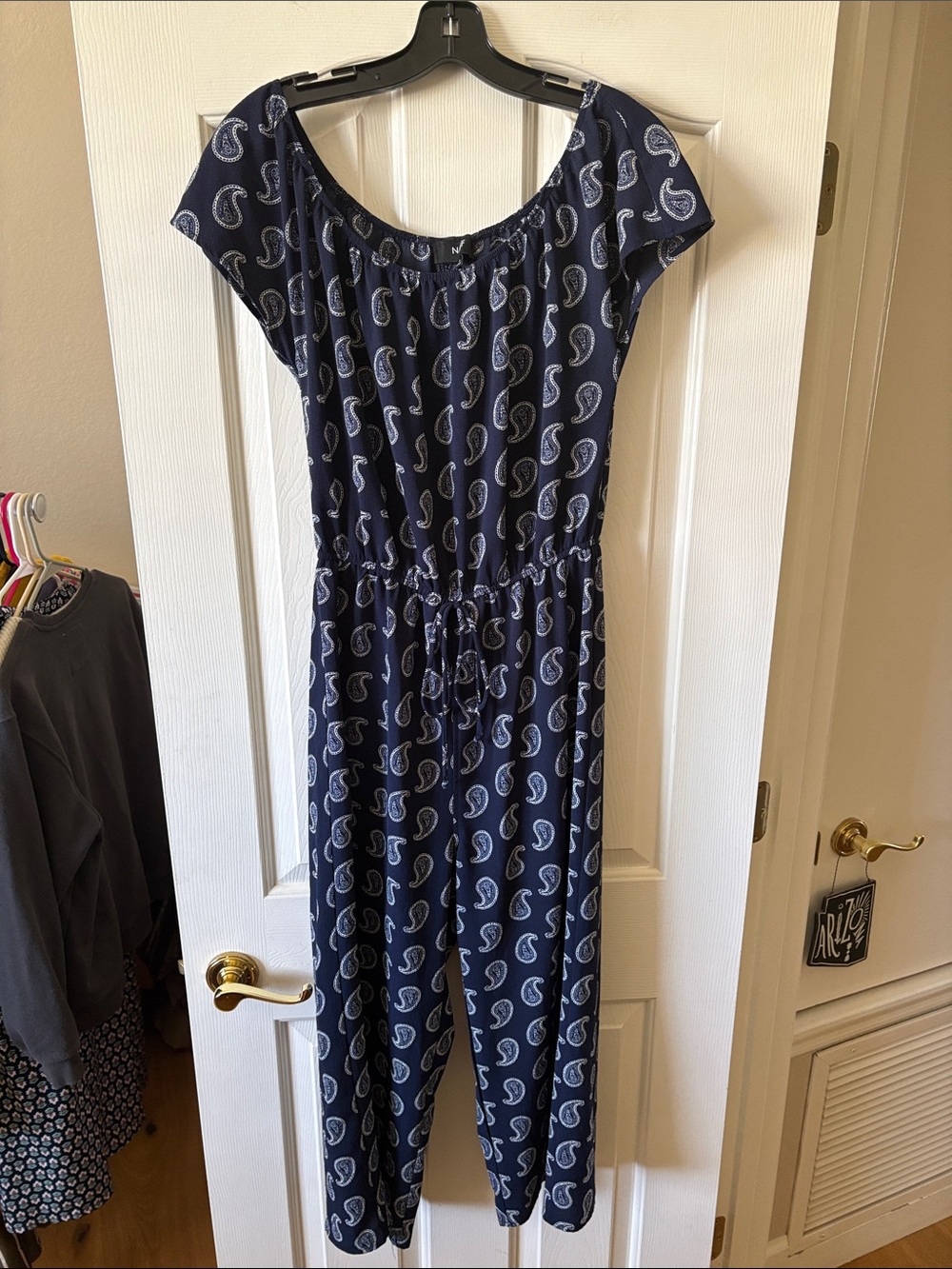 NAÏF Anthropologie Navy Blue Paisley Wide Leg Jumpsuit size S